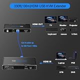 ROFAVEZCO 4K HDMI KVM Extender USB 4K 60Hz HDR Cat5e/6 300ft POE RS232 Audio view 4