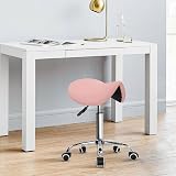 KKTONER Rolling Saddle Stool PU Leather Swivel Pink Adjustable Chair view 2