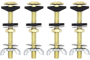 HYIJIAQI 4 Pack Toilet Tank to Bowl Bolt Kit, Brass Plated Heavy Duty Toilet Bolts Rustproof Bolt Stainless Steel Nut Washer with Double Rubber Washers for Toilet Tank Bolts (3.15 inch Bolts)