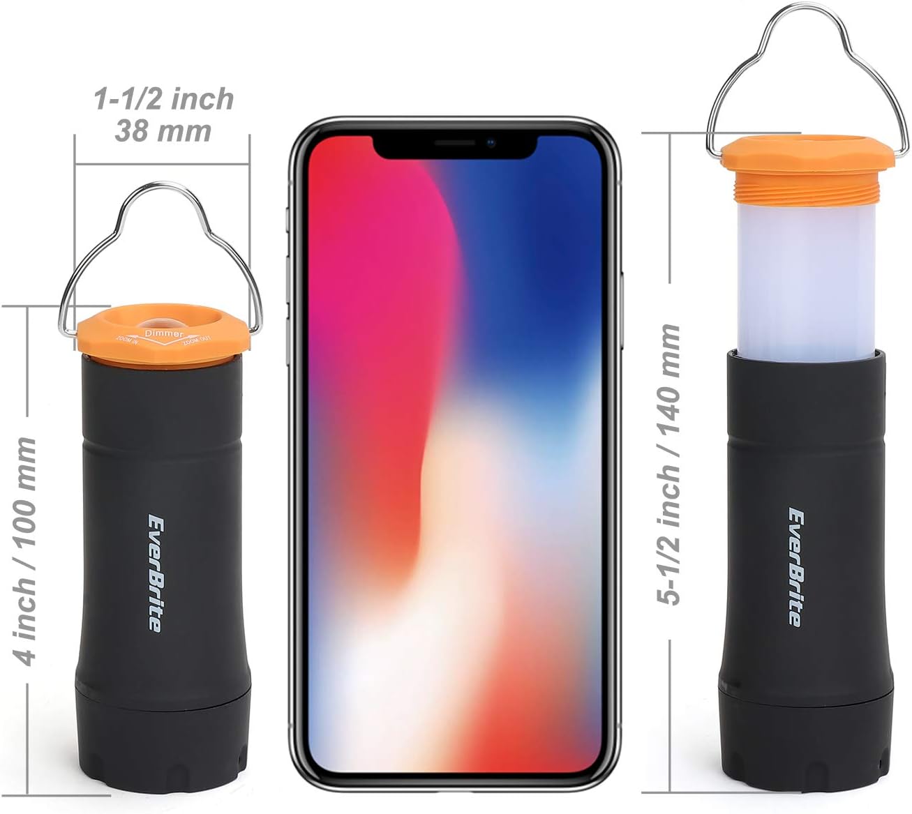 EverBrite 2-in-1 Mini Lanterns and Flashlights with 3 Modes, 2 Pack Portable Outdoor LED Zoomable Torches, AAA Batteries Included - for Hurricane Supplie Camping, Hiking, Night Walking, Emergency - - 