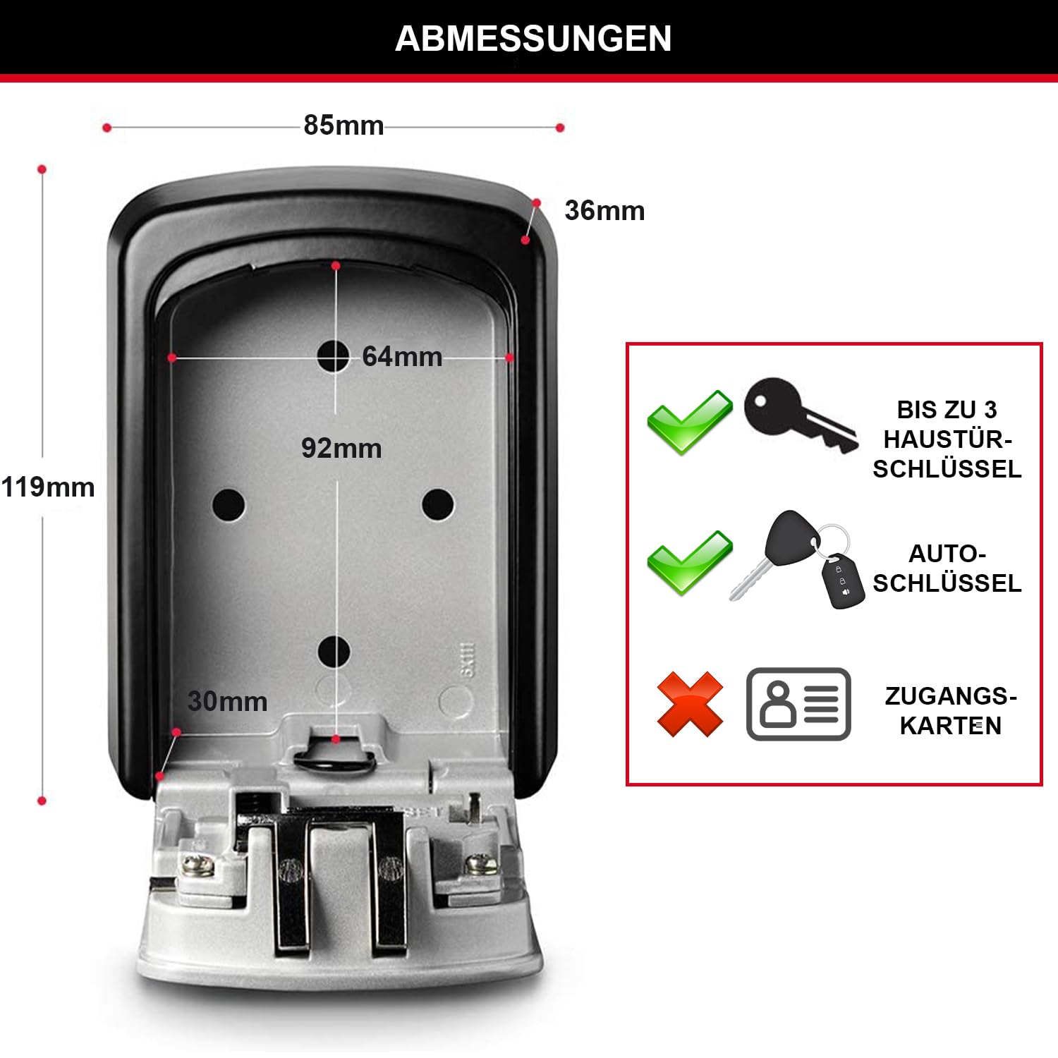 Master Lock Schlüsseltresor, Wandhalterung, Aussen, 11.9 x 8.5 x 3.6 cm, Schlüsselsafe 6