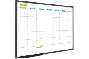 JILoffice Dry Erase Calendar Whiteboard - Magnetic White Board Calendar Monthly 36 X 24 Inch, Black Aluminum Frame Wall Mounted Board for Office Home and School