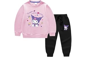 WANHONGYUE Kuromi 2 Piece Outfits Girls Long Sleeve Crewneck Pullover Sweatshirt and Jogger Sweatpants Sweatsuit Lounge Sets