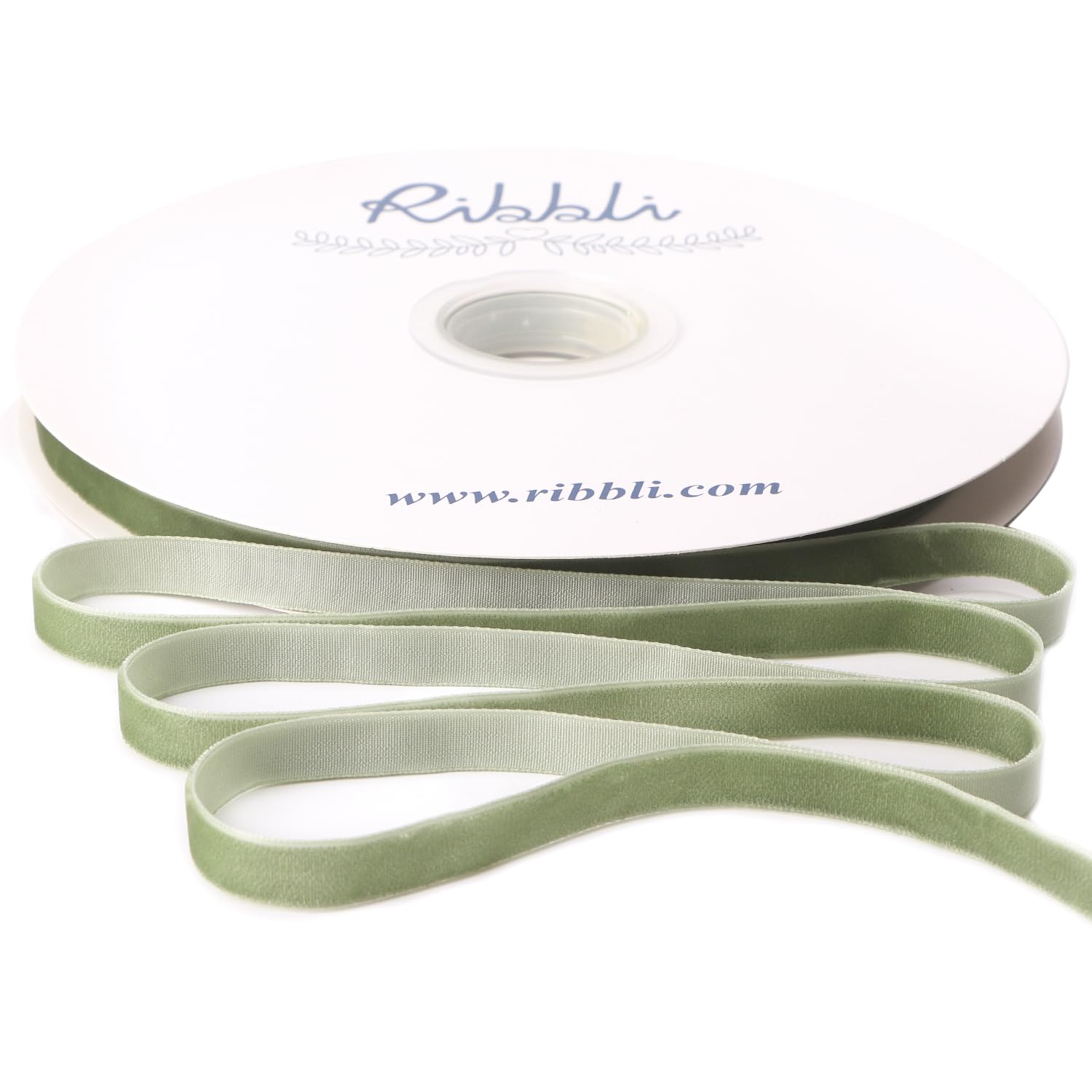 Photo 1 of Ribbli Sage Green Velvet Ribbon 3/8 Inches Continuous 25 Yard Spool Green Christmas Ribbon for Gift Wrapping Crafts Home Decor