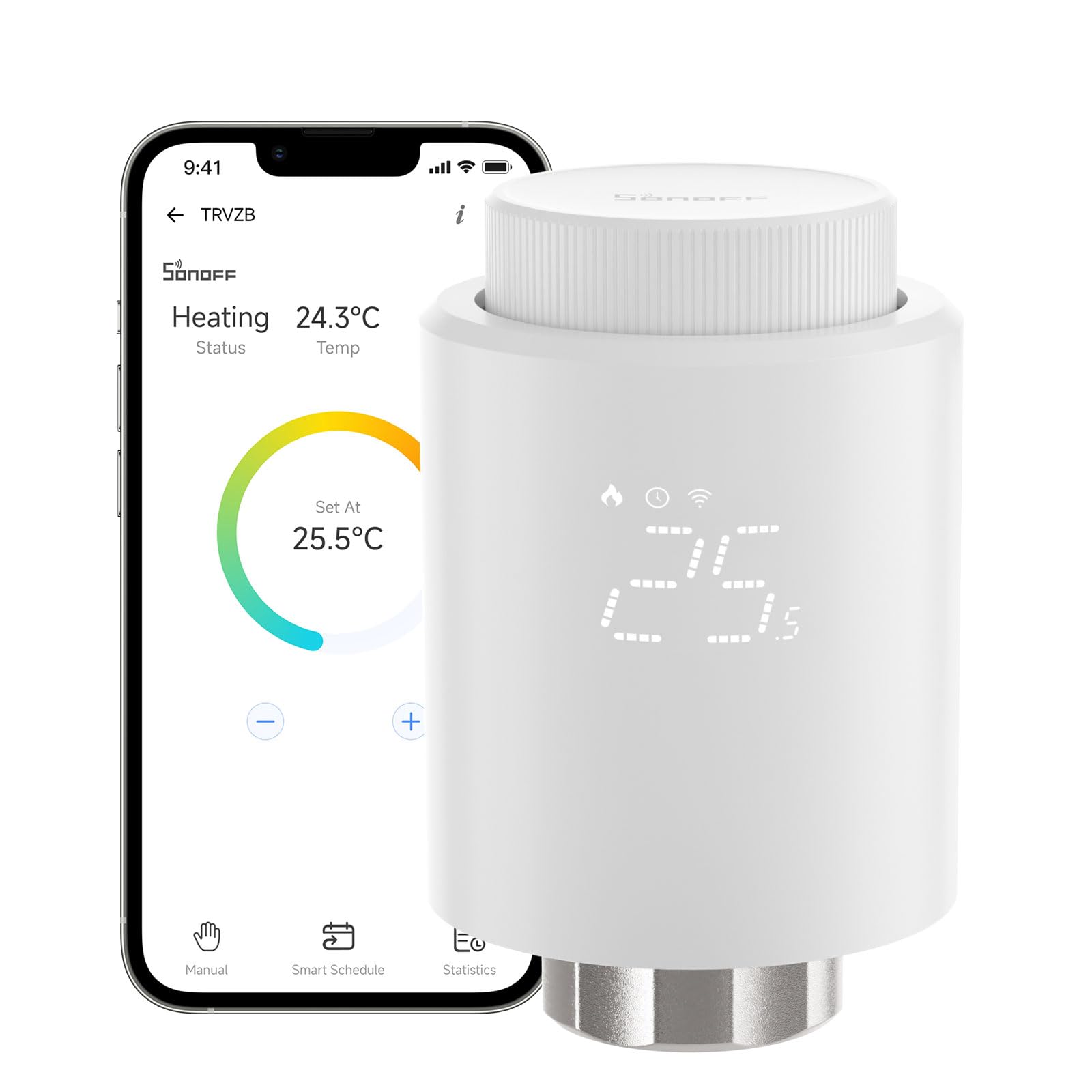 SONOFF Smart Heizkörperthermostat TRVZB, Smart Heizungsthermostat mit App-Funktion, Zigbee Thermostat Benötigt Zigbee 3.0 Hub, kompatibel mit Amazon Alexa/Home Assistant