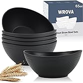 Wrova 65oz Big Wheat Straw Bowls - Large Salad Bowls set of 6 - Unbreakable Serving Bowls - Microwave & Dishwasher Safe - Oval Bowls for Cereal,Salad,Fruit - Pure Black
