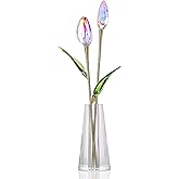 LONGWIN Crystal Tulips Flower Figurine Collectible with Vase Glass Spring Bouquet Flowers with Stem Home Decor Gift for Women Mom