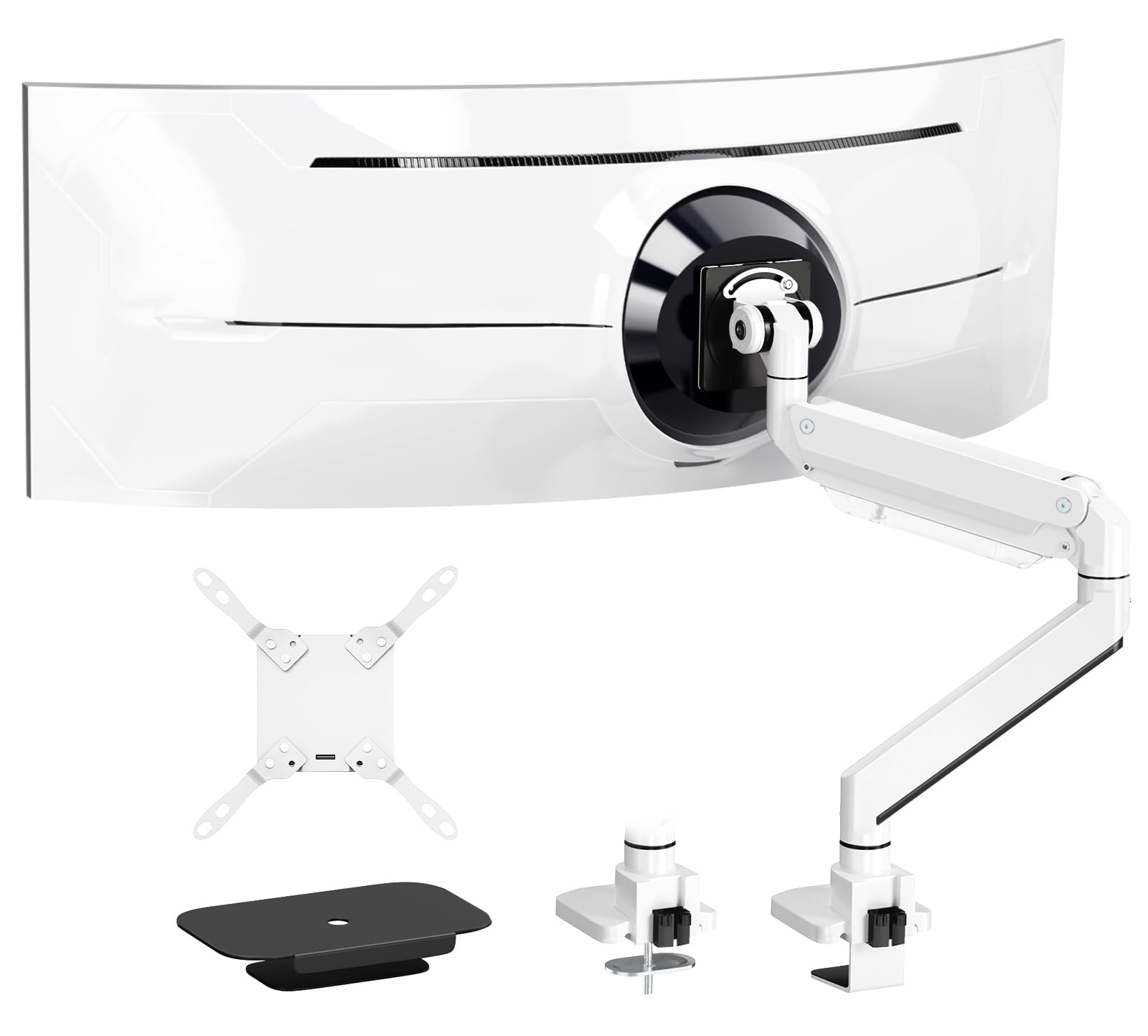 View 1 of 17-57 inch Ultrawide Monitor Arm - PUTORSEN, up to 59.4 lbs, Heavy Duty Monitor Arm for Flat/Curved Display and TV with VESA 75 * 75-200 * 200, with Steel Reinforcement Plate, White