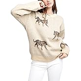 Women Oversized Knit Sweater Tiger Print Long Sleeve Pullover Tops Aesthetic Clothes Streetwear Knitwear