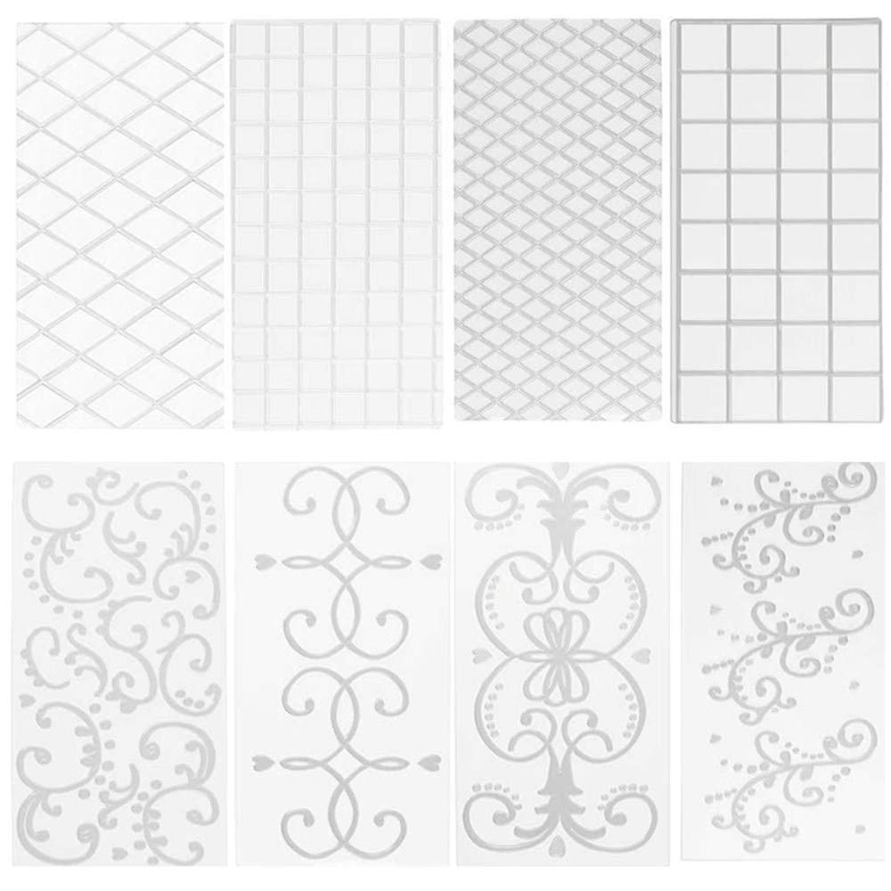 8Pcs Embossing Mat Fondant Impression Mat for Cake Decorating Clear Plastic Cake Decorating Tool Square Diamond Floral Lace Embossed Design