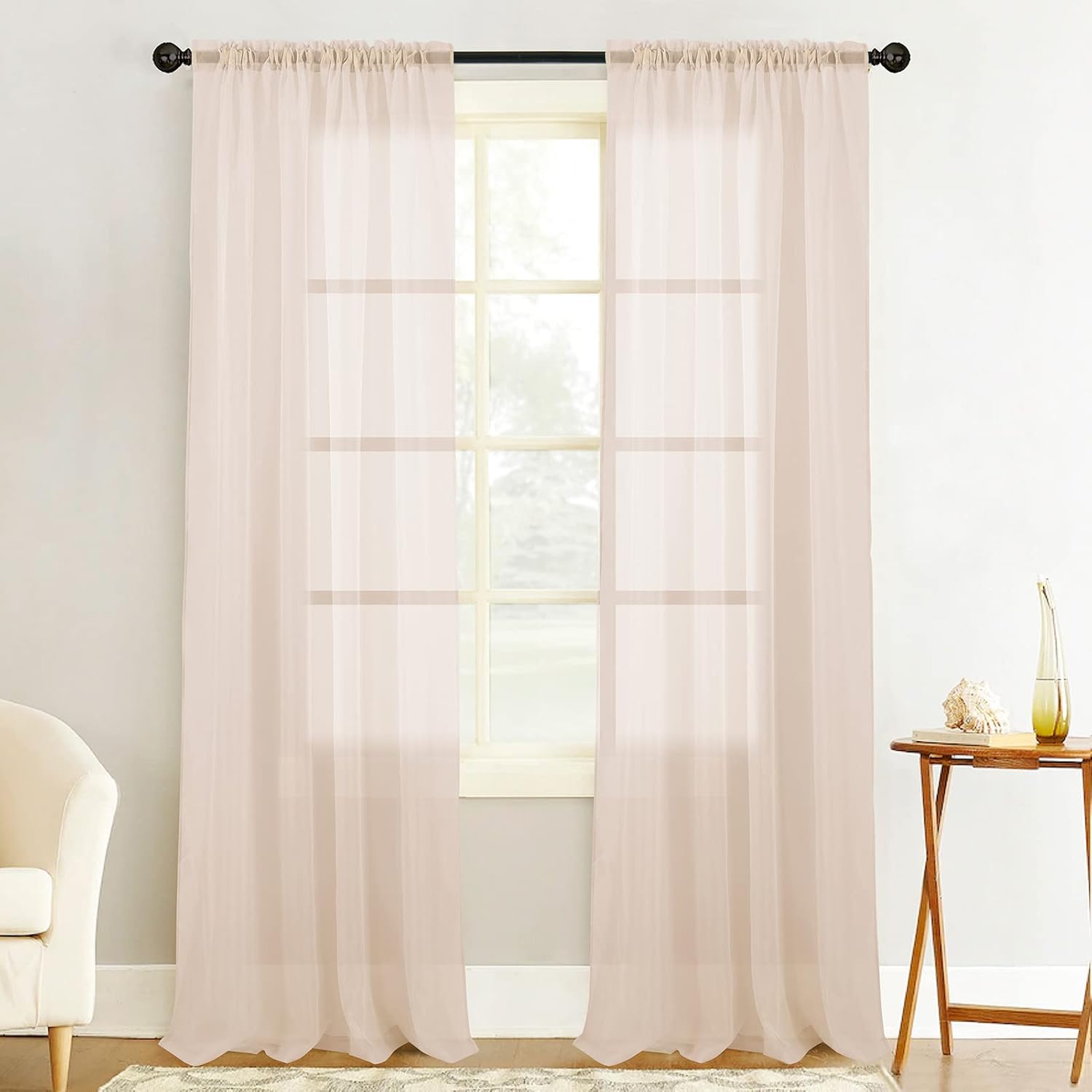 Window Treatments - Tony's collection Beige Sheer Curtains 84 Inch Length 2 Panels Set, Light Filtering Voile Curtain Panels Bedroom Draperies Rod Pocket Window Treatment for Living Room(52x84 Inch,Beige,2 Panels)