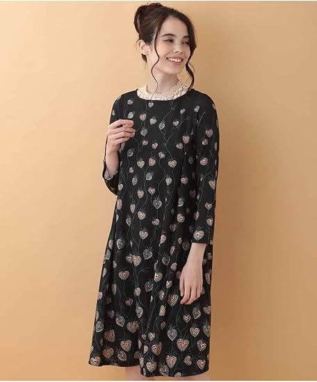 Amazon ホコモモラ Jocomomola Somos ハートフラワープリントワンピース ブラック M ワンピース チュニック 通販