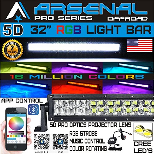 No.1 5D 32 inch Pro Series RGB CREE LED Light Bar 16 Million Colors Strobe Flashing Bluetooth Offroad Truck RZR SUV SxS