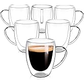 EYE4TECHS Clear Glass Double Wall Insulated Round Coffee Mugs Set of 6 Pieces - Medium Size 12oz Best Reusable Coffee Mug for Home Cafe Restaurant Perfect for Espresso Capucinno Lungo Latte Coffee