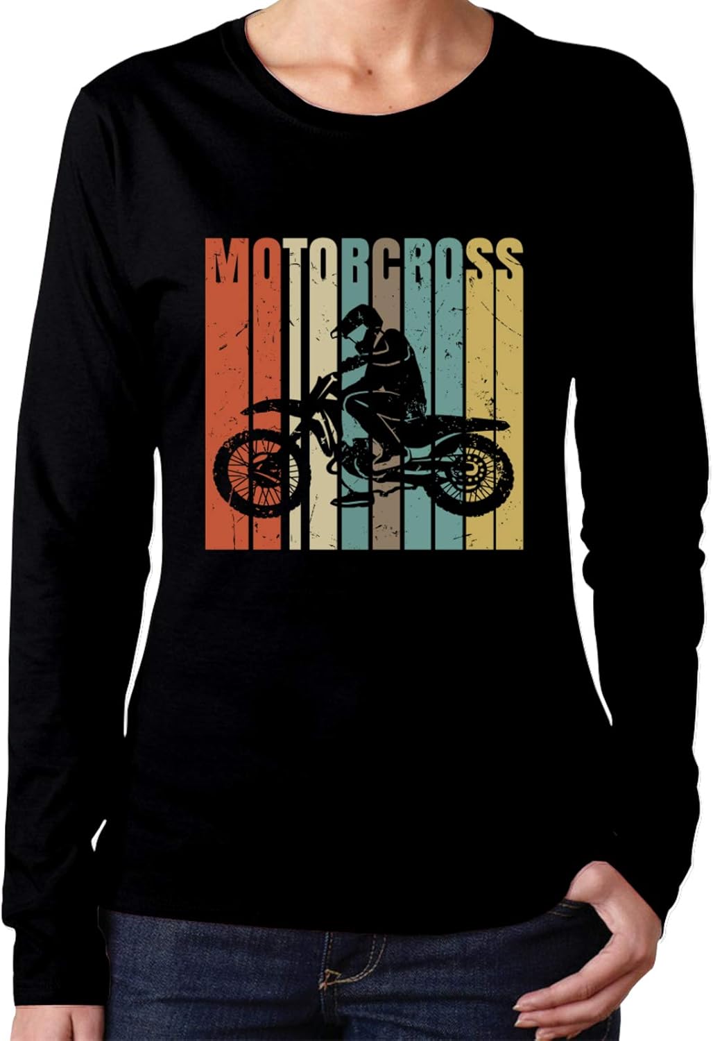 Amazon.com: Motocross Vintage Dirt Bike Women's Loose Fit T Shirts Cotton Casual Crew Neck Long 