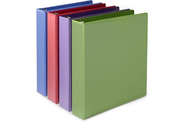 Amazon Basics 3 Ring Binder, 1.5 inch Binder, Round Rings, Assorted Colors, 4 Pack
