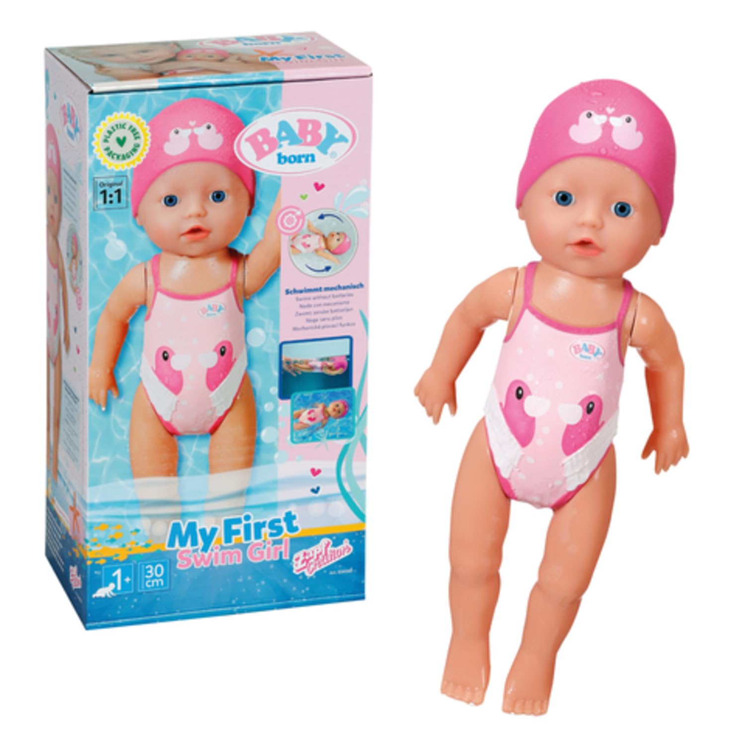 BABY born My First Swim Girl Doll 30cm - For Toddlers 1 Year and Up - Easy for Small Hands - Includes Bathing Suit and Cap