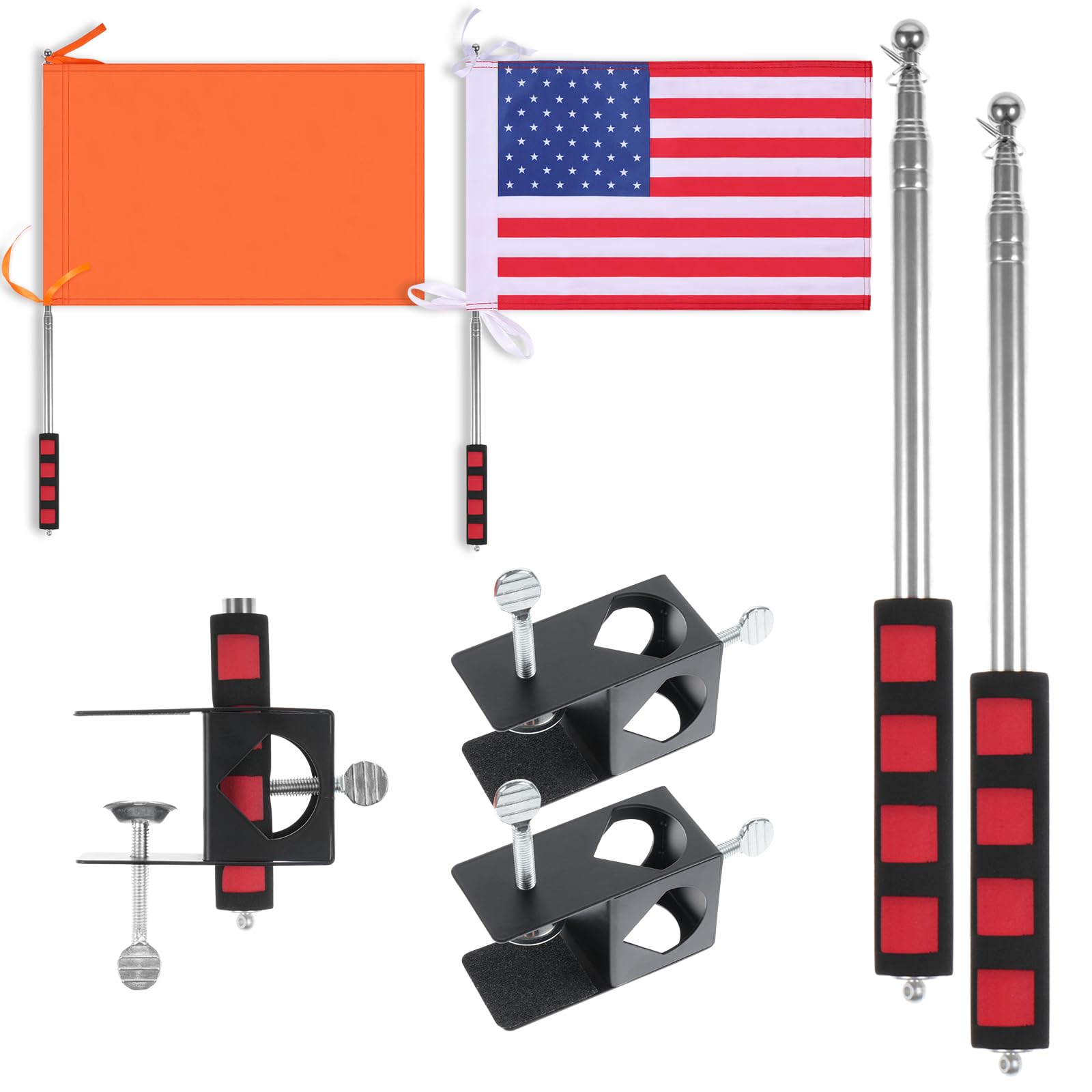 Photo 1 of 2 Pack American Boat Flag Pole Kit,12" x 18" Water Ski Boat Safety Flag with 79" Metal Retractable Boat Safety Flagpole and Fix Base for Kayak Floating Tubing Wakeboarding Swimming Surfing Watersports