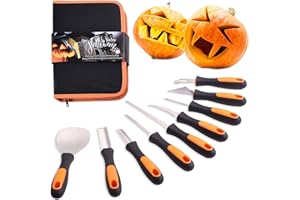 7Felicity Professional Halloween Pumpkin Carving Kit, Anti-Slip Rubber Handle, 9 Piece Stainless Steel Pumpkin Carving Tools Knife Set for Halloween DIY Decoration, with Storage Bag