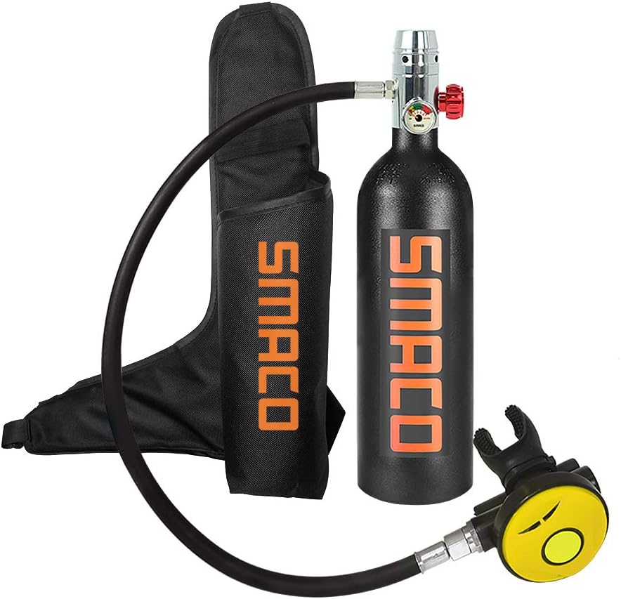 SMACO S400 Scuba Diving Tank Equipment, Mini Scuba Dive Cylinder with 12-18 Minutes Capability, 1 Litre Capacity with Refillable Design, Pony Bottle for Emergency Backup