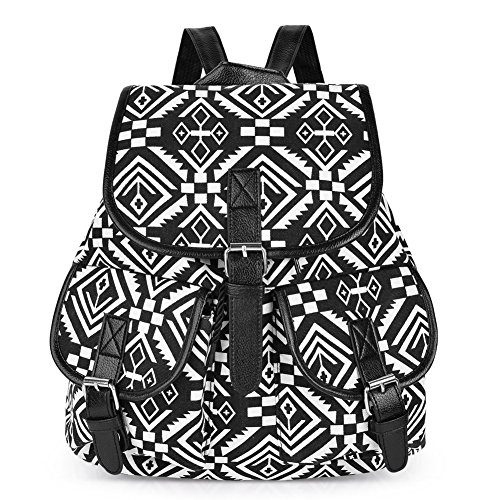 Vbiger Canvas Backpack Casual School Bag Travel Daypack for Girl (Black 3)