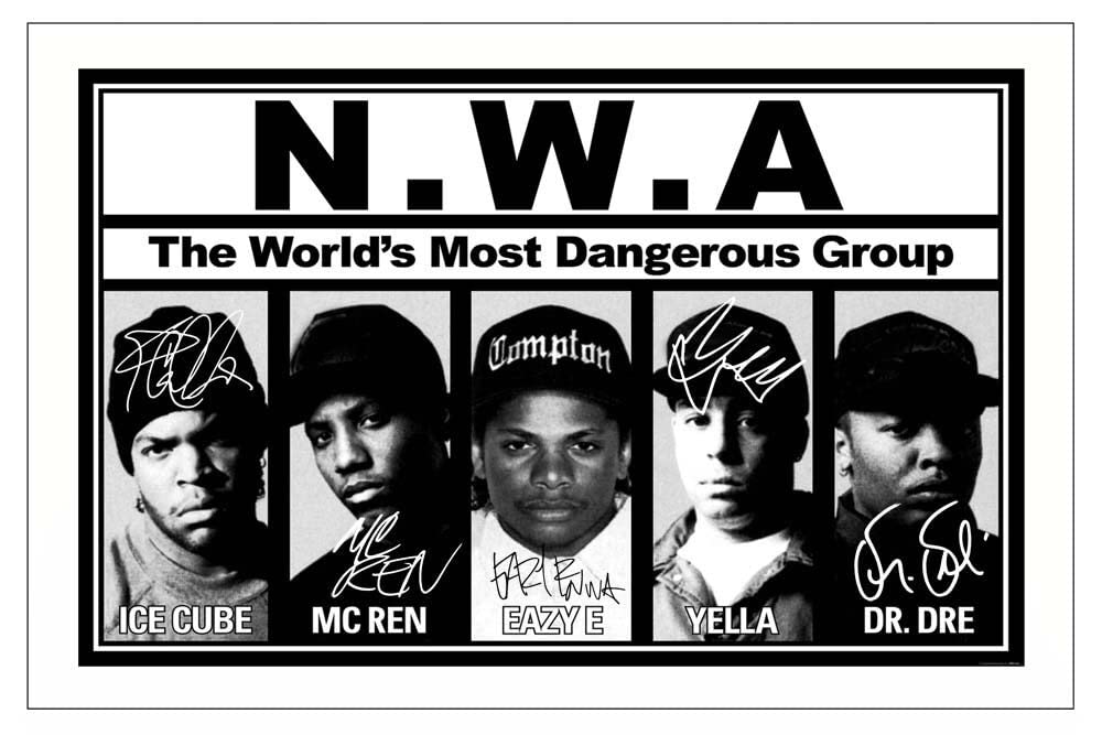 NWA - Ice Cube, Eazy E, Dr Dre, Mc Ren, DJ Yella Group Multi Signed 12x8 Inch Photo Print Pre Printed Signature Autograph Gift Art Work, Wall Art