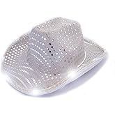 winvin Cowboy Hat Led Sequin Party Cap Flashing Light Up Dance Party For Birthday Wedding Festival Halloween