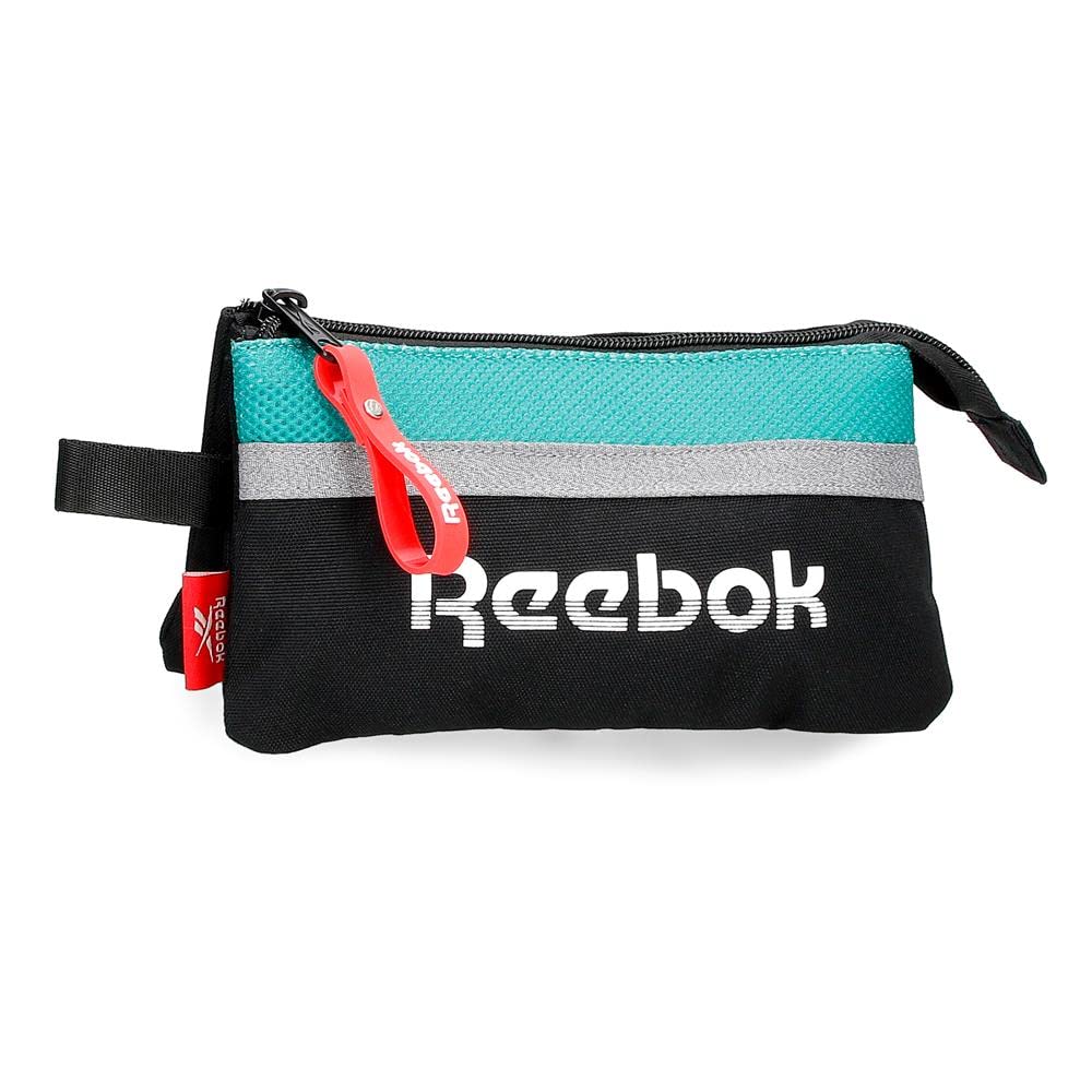 Reebok Andover Pencil Case, 3 Compartments, Black, 22 x 12 x 5 cm, Polyester