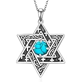 qielizhu Star of David Necklace 925 Sterling Silver Rose Flower/Turquoise Jewish Star Necklace Jewish Gifts Jewelry for Women Men