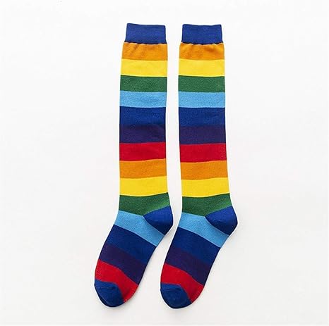 Amazon Co Jp Guomao 日本人女性gaotongニーソックス薄いファッションモデルの虹ストライプソックスふくらはぎソックス 7ペア 色 Sapphire ホーム キッチン