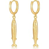 MUYAN Gold Charm Fish Hoops Dangle Earrings for Women Trendy Ocean Theme Jewelry