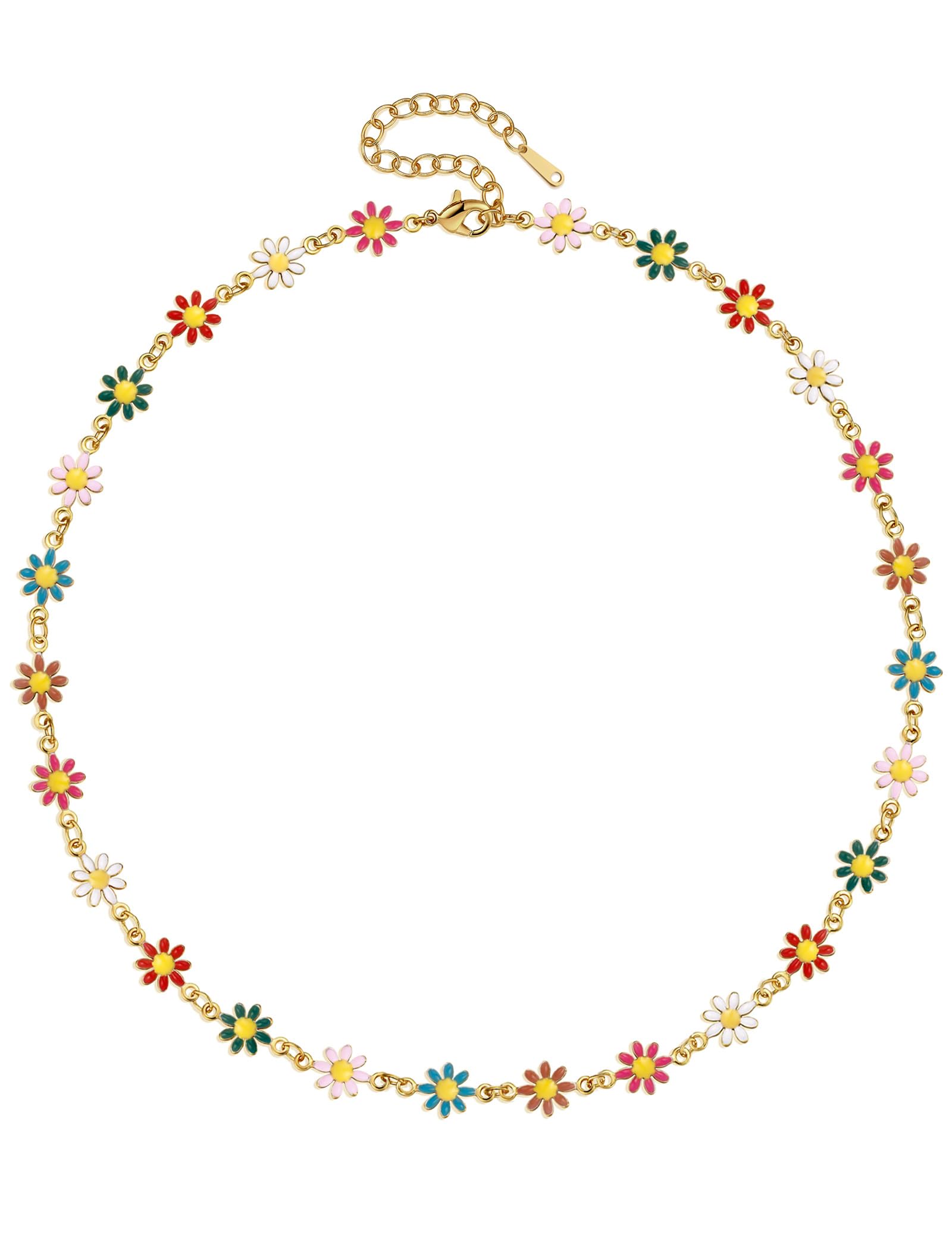Photo 1 of AILPIWE Cute Flower Necklace for Women 18K Gold Plated Dainty Colorful Daisy Flower Choker Necklace for Women