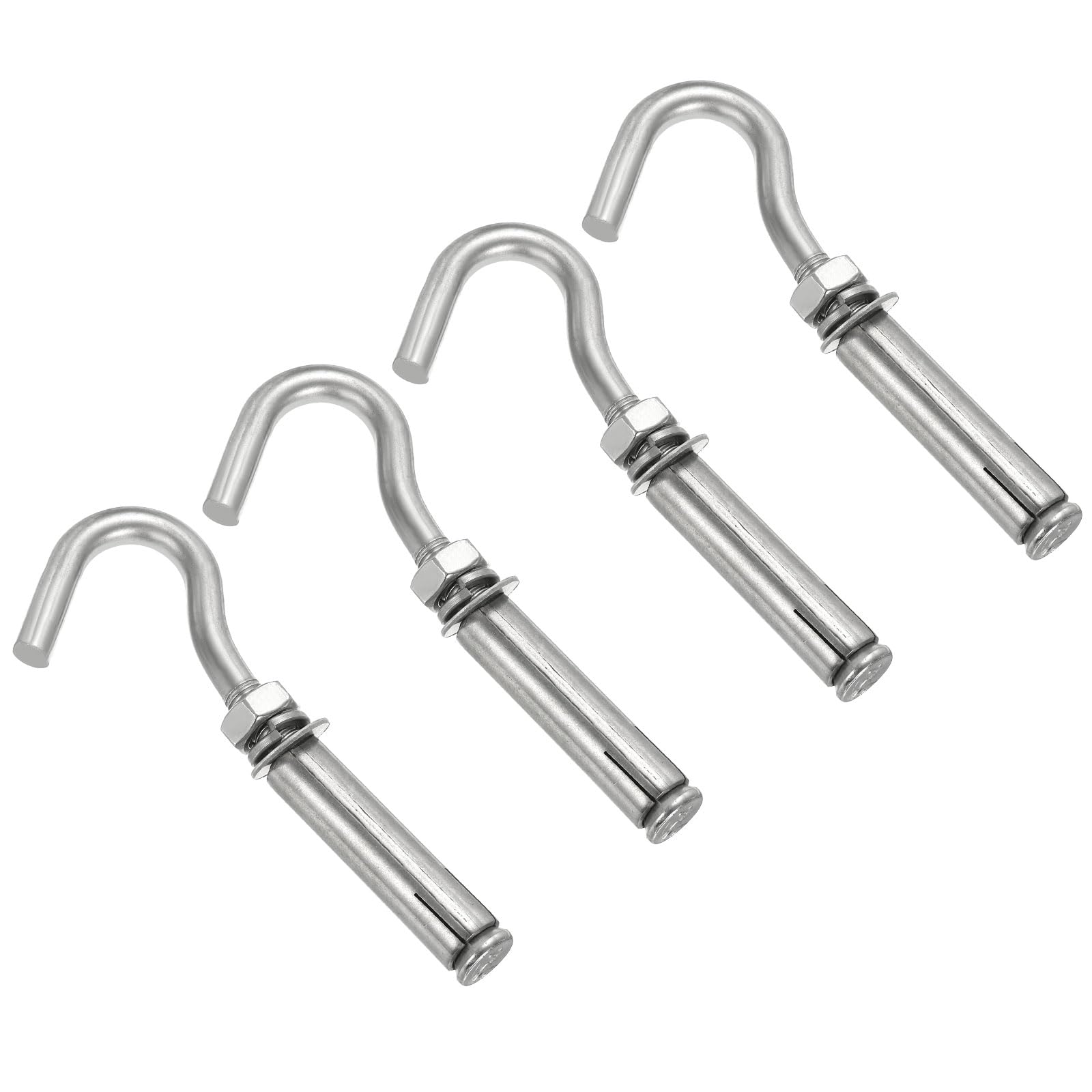 PATIKIL Expansion Hook M8 4 Pack 304 Stainless Steel Concrete Wall Hook Screw Open Cup Hook for Concrete Brick Stone Ceiling Hanging Silver