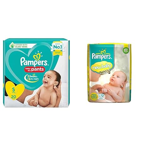 Pampers New Diapers Pants, Small, 20 Count & Pampers Active Baby New Born Diapers (72 Count)