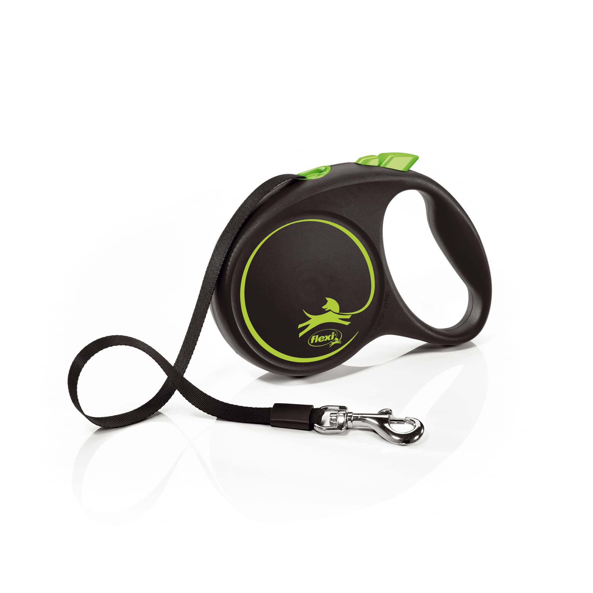 flexi Black Design M Tape 5 m black/green, retractable leash for dogs up to 25 kg