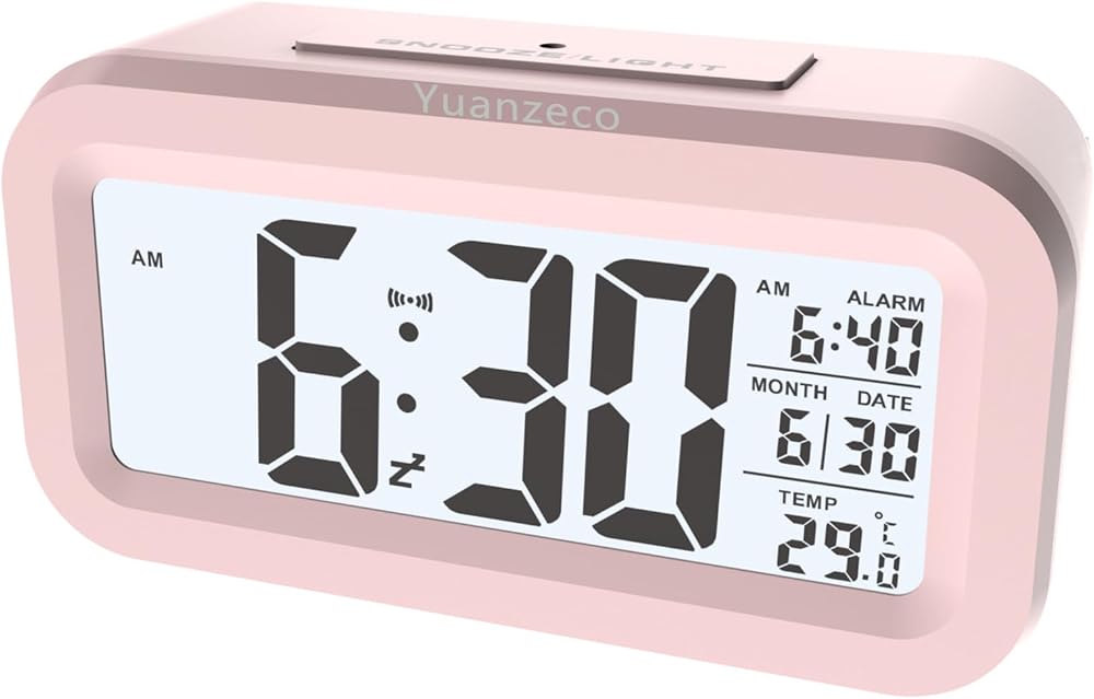 Yuanzeco 4.5 Inch Display Digital Alarm Clock Large Screen Pink Battery Powered