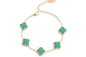 AIPPK 18K Gold Plated Clover Lucky Bracelet for Women White/Black/Red/Green Flower Four Leaf Link Bracelets Trendy Jewelry Gifts for Women