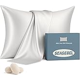 SEAGEBEL 100% Pure Mulberry Silk Pillowcase for Hair and Skin Health,Cooling Pillow Cases with Zipper,Both Sides Premium Grade 6A Silk (Gray, King 20”x36)