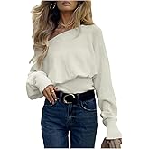 GORGLITTER Women's Off The Shoulder Cinched Waist Sweater Trendy Long Sleeve Asymmetrical Cozy Knit Crop Sweater Tops
