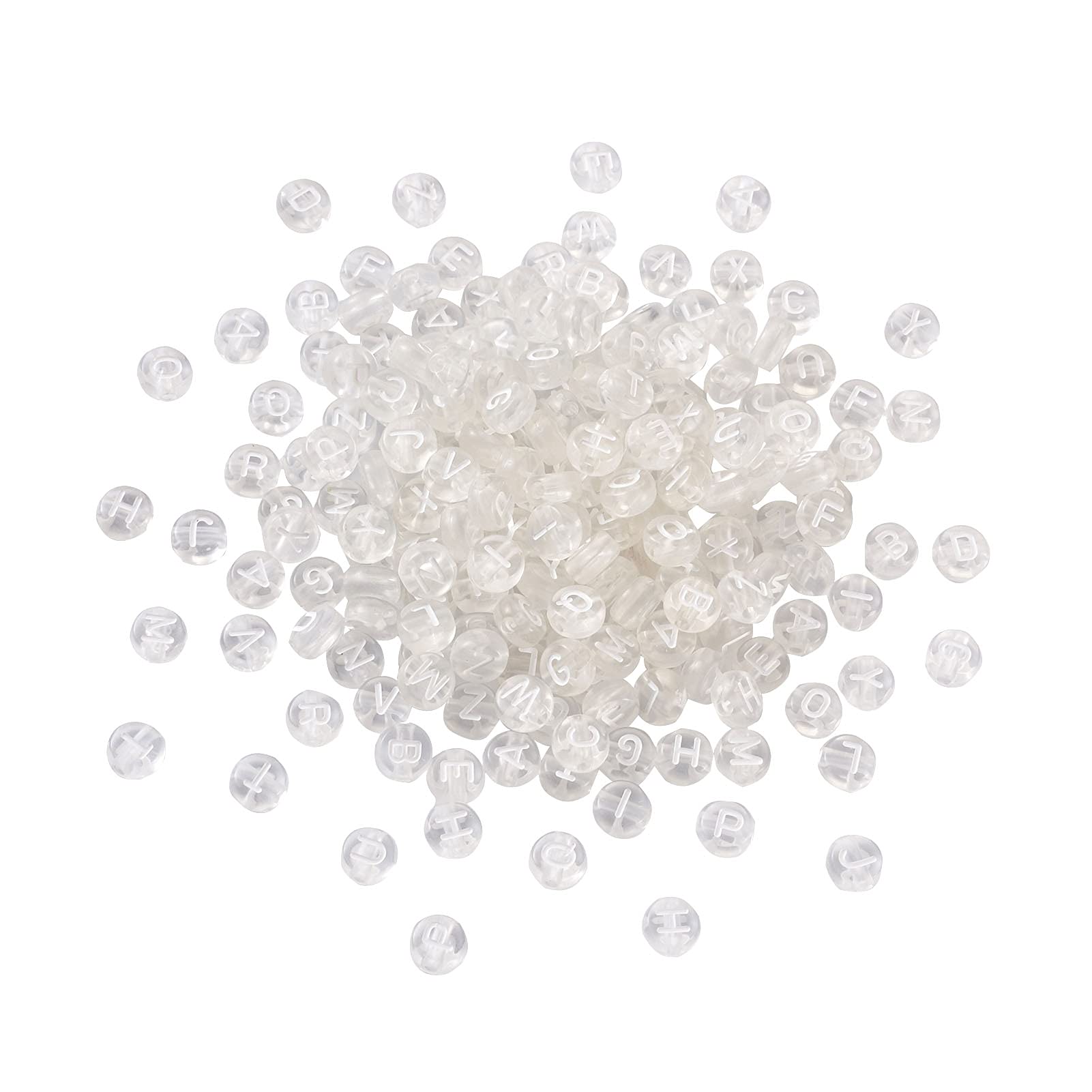 Beadthoven 1000pcs Transparent Acrylic Letter Beads 7mm Flat Round Disc A-Z Alphabet Pony Beads Spacer with White Writing for Jewellery Bracelet Making