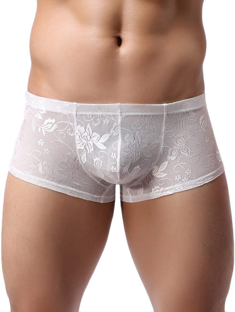 Zeside Fashion Mens Hot Sexy Underwear Lace Sport Brief Shorts Boxer Underpants Men's Lace Boxer BriefsClassic Cotton Rich Adults Designer Boxers, Super Soft, 24hr Boxer Shorts