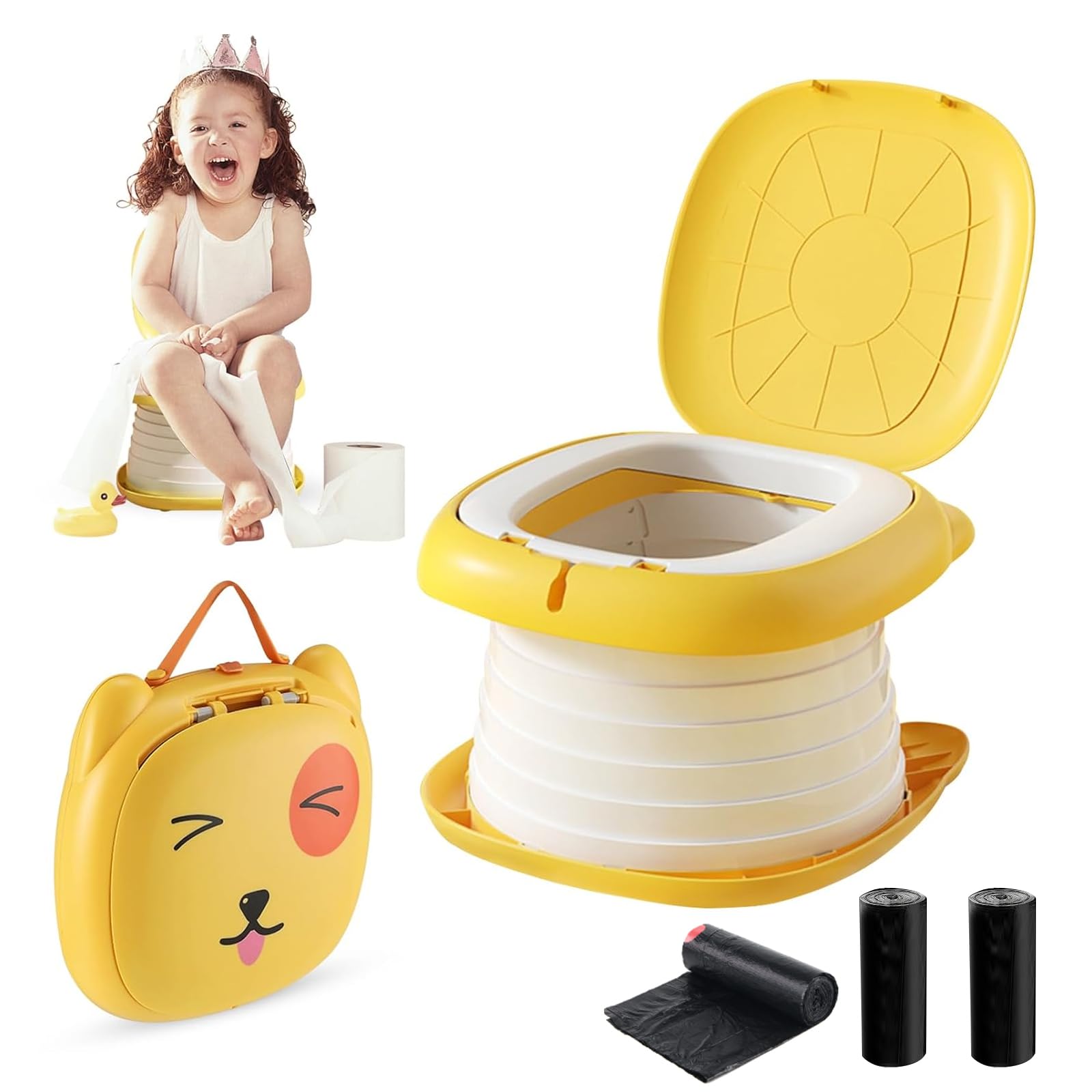 Travel Potty for Toddler Portable Foldable Potty Training Toilet for Boys Girls Baby Kids Children Indoor Outdoor,Orange