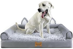 NECRELY Dog Beds for Small Medium Large Dogs, XL Bolster Dog Sofa with Lining & Non Slip Bottom 43.3 * 31.5 * 7.1 in. Orthopaedic Dog cat Sofa with Washable Cover. Dog Couch for Indoor Comfortable Sleep