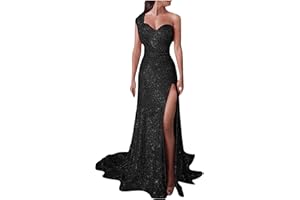 Uillui Long Ball Gowns for Women Fashion Glitter Sequin Evening Dress High Waist Slim Fit Side Slit Sparkle Dress Formal Gown
