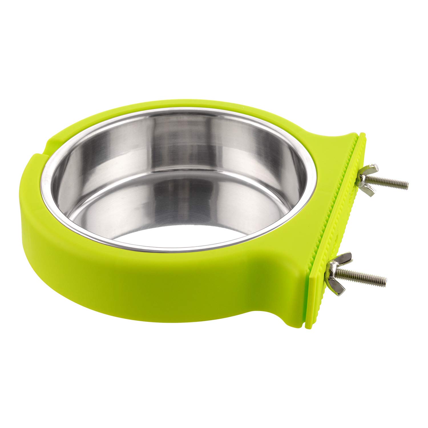 MOACC Crate Dog Bowl, Removable Stainless Steel Hanging Pet Cage Bowl Food & Water Feeder Coop Cup for Cat, Puppy, Birds, Rats, Guinea Pigs, 800ml, Green