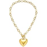FILMOON Gold Heart Pendant Necklace Chunky Multistrand Paperclip Choker Necklace Fashion Jewelry For Women