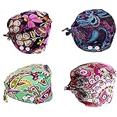 JoyRing Tie Back Working Caps with 4 Button and Sweatband,Adjustable Bouffant Hats for Women Men,One Size Fits All(4 Pack)
