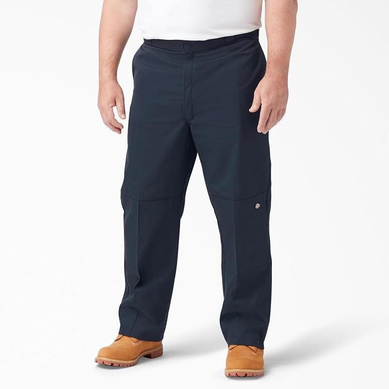 Mens Flex Double Knee Work Loose Straight Fit Pants, Dark Navy, 32W x 30L US