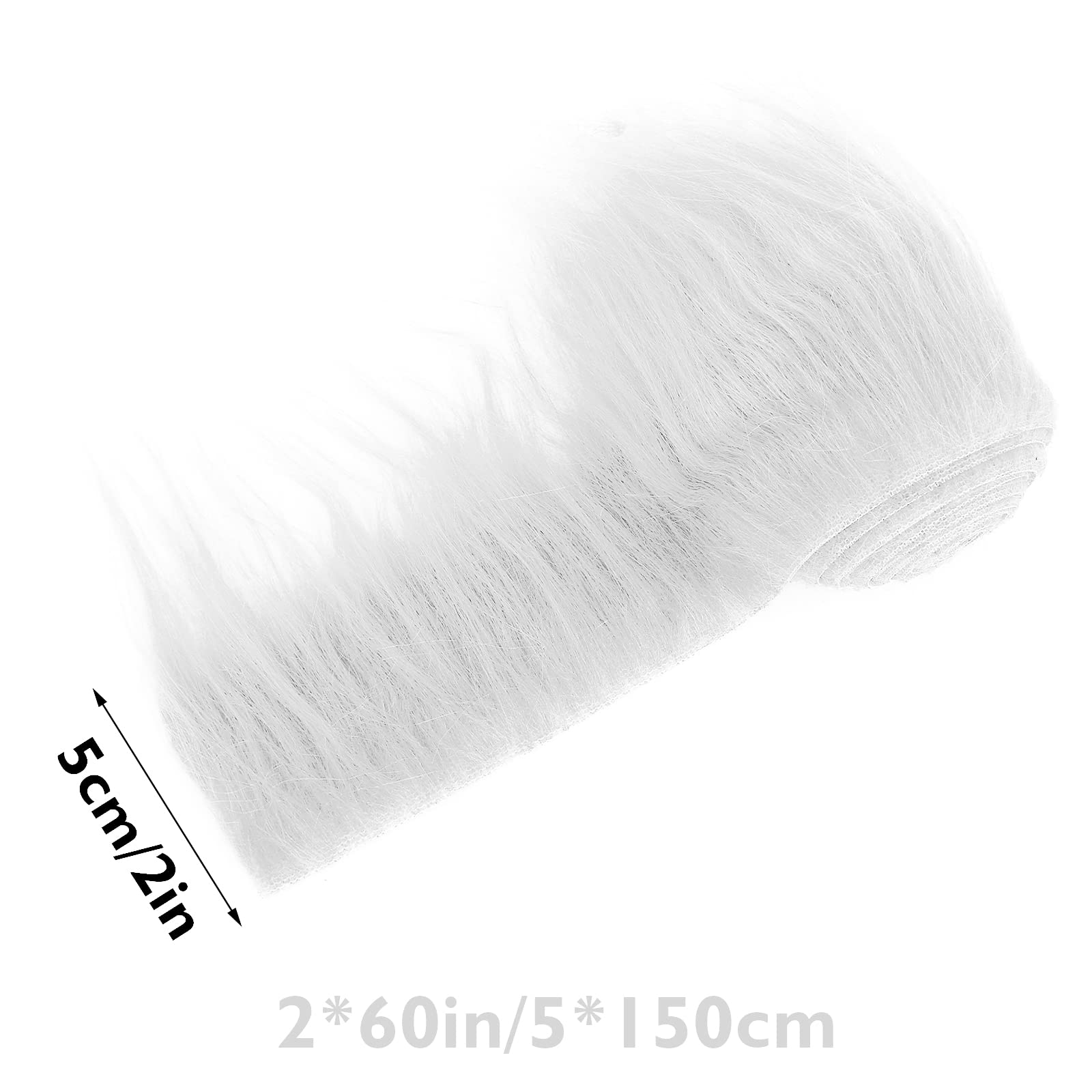 Lusofie Shaggy Plush Faux Fur Fabric Precut Strips 2x60inch White Fur Fluffy Fuzzy Craft Fur for Gnomes Beard Santa Claus Hair Dwarf Cosplay Costume DIY Craft Christmas Decoration