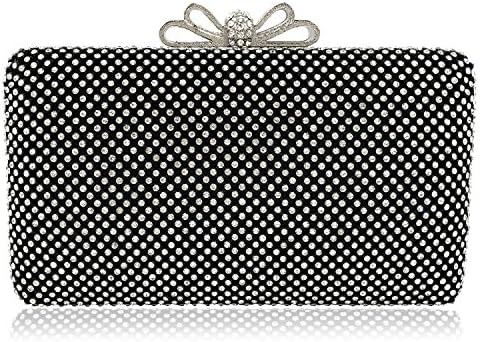 Dexmay Bling Crystal Bow Clutches Purse Rhinestones Evening Handbags Jewelry Hard Box Bag Bride Black